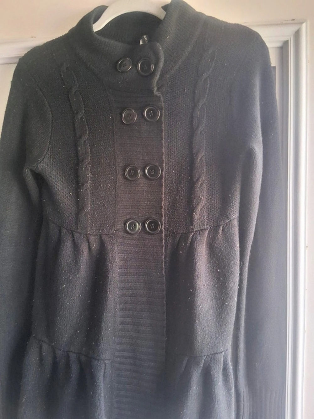 Black Tiered Knit Turtleneck Sweater